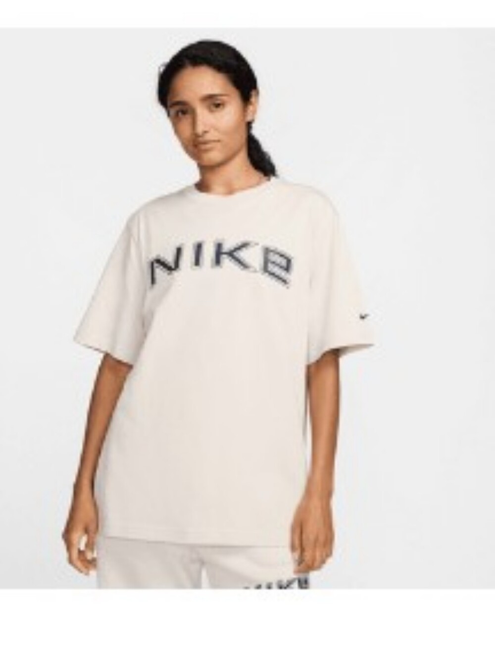 Nike Sportswear Women's Graphic Tee Lt Orewood Brown with Navy Logo Size XXL